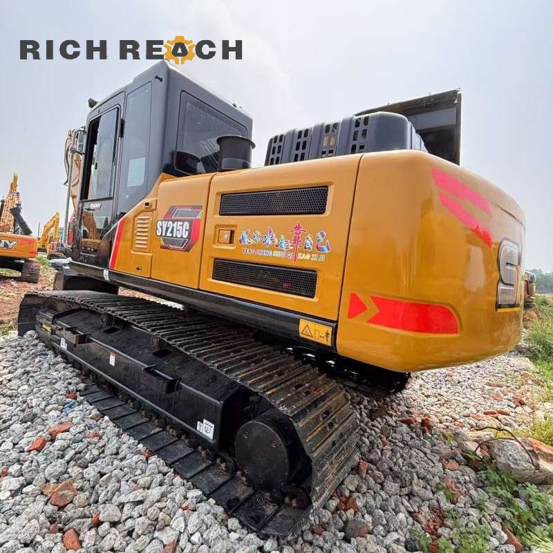 Rear view of a 2020 SANY 215C excavator with robust hydraulics, listed for $30,556